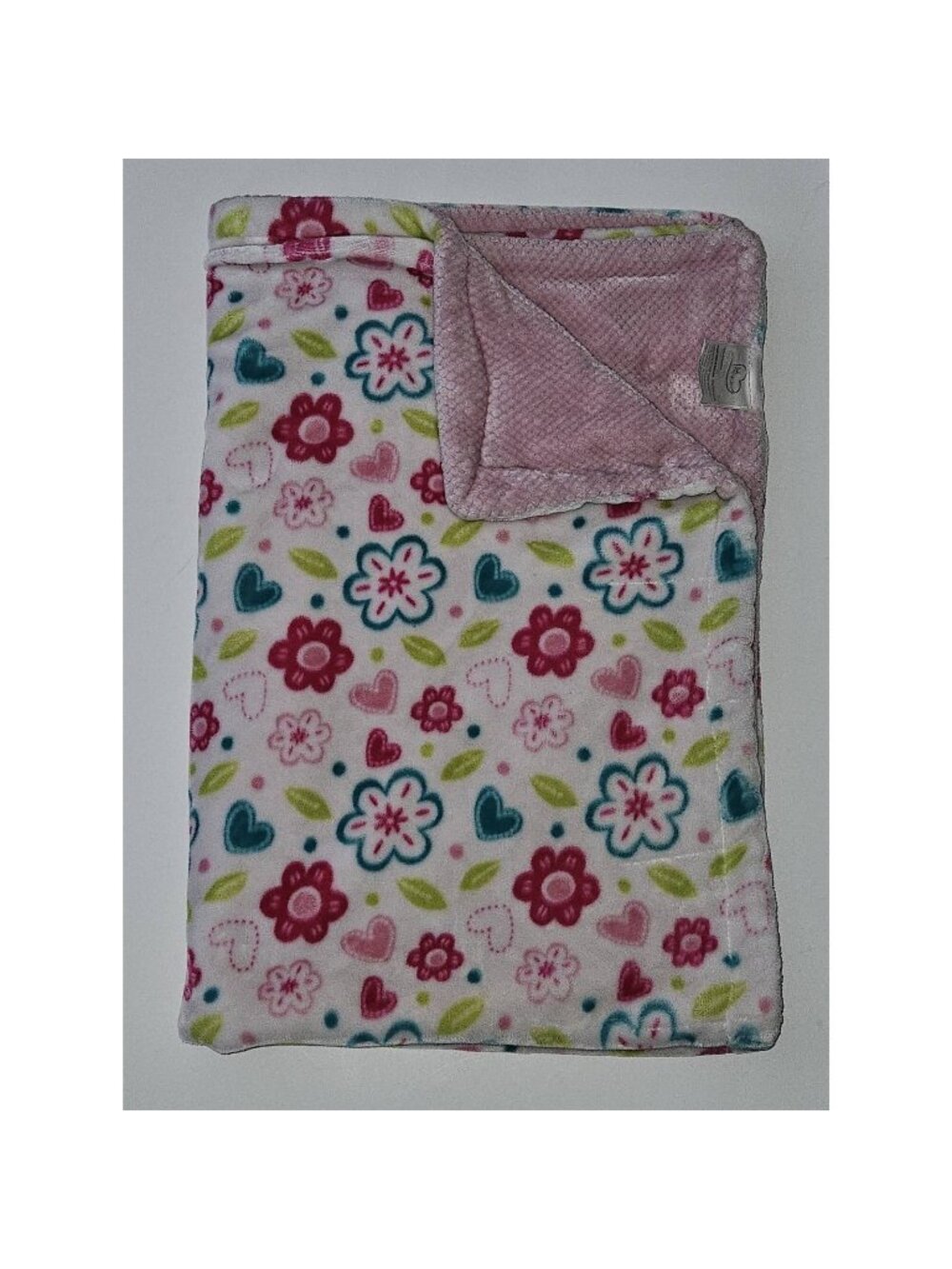 Little Miracles Fleece Baby Blanket 29x43 Flowers Hearts Leaves Pink Green White